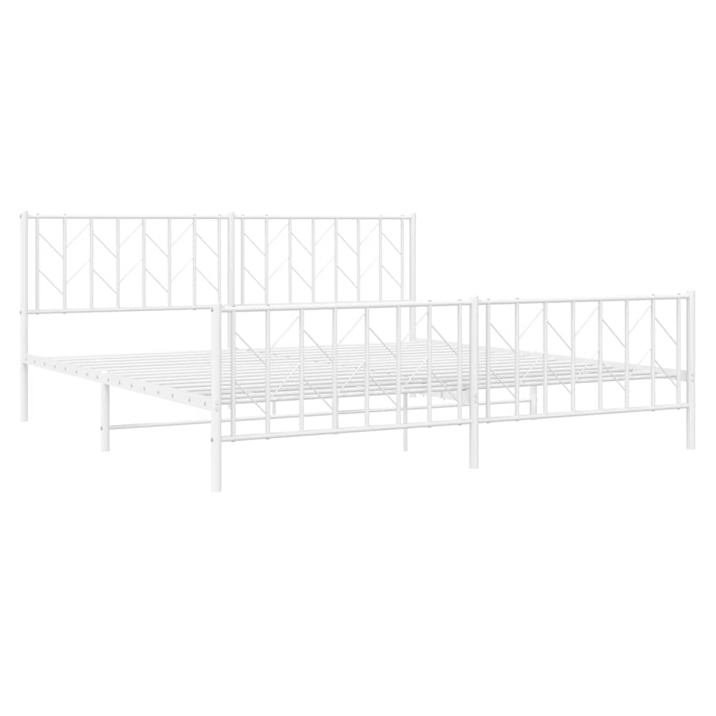 Metal Bed Frame without Mattress with Footboard White 193x203cm