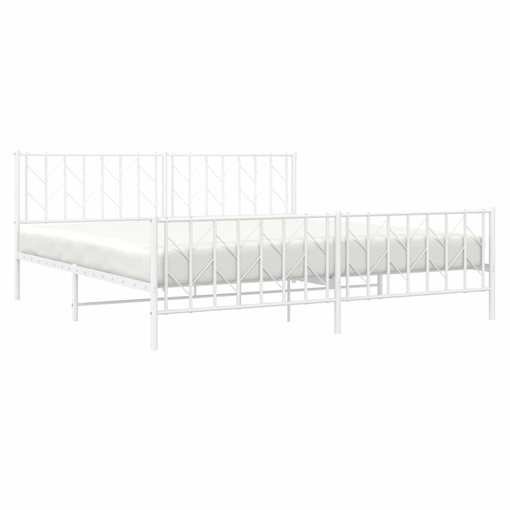 Metal Bed Frame without Mattress with Footboard White 193x203cm