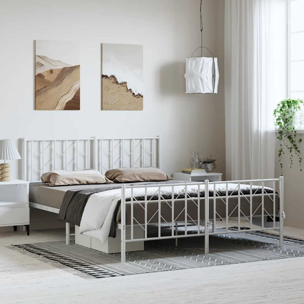 Metal Bed Frame without Mattress with Footboard White 193x203cm