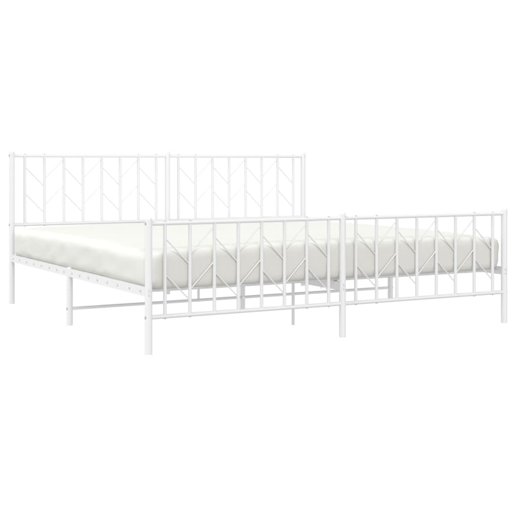 Metal Bed Frame without Mattress with Footboard White 200x200cm