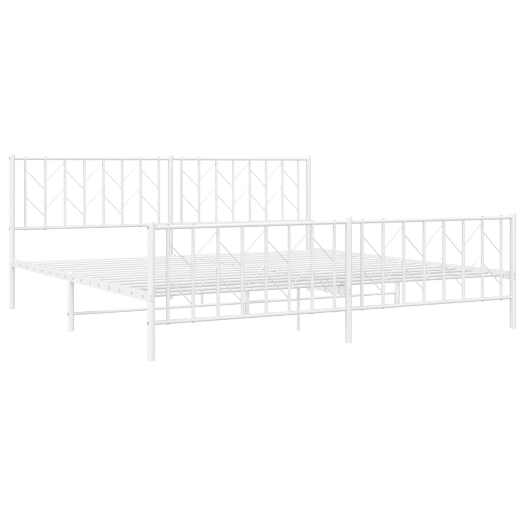Metal Bed Frame without Mattress with Footboard White 200x200cm