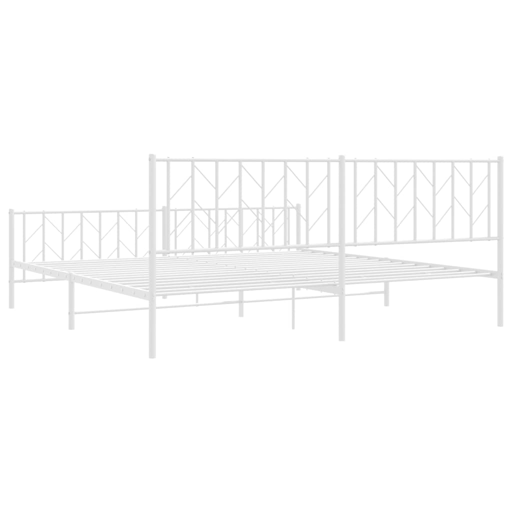 Metal Bed Frame without Mattress with Footboard White 200x200cm