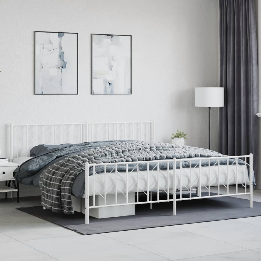 Metal Bed Frame without Mattress with Footboard White 200x200cm