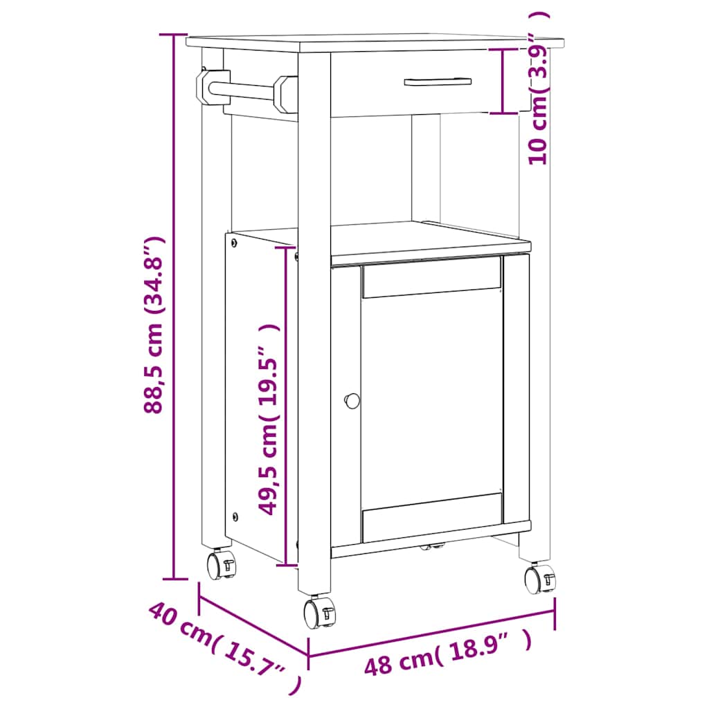 Kitchen Trolley MONZA 48x40x88.5 cm Solid Wood Pine