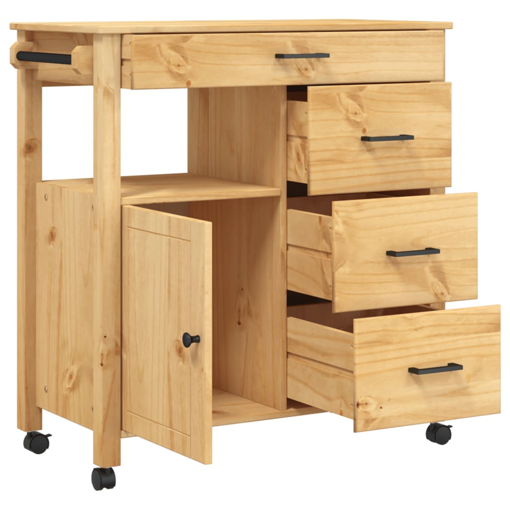 Kitchen Trolley MONZA 84x40x88.5 cm Solid Wood Pine