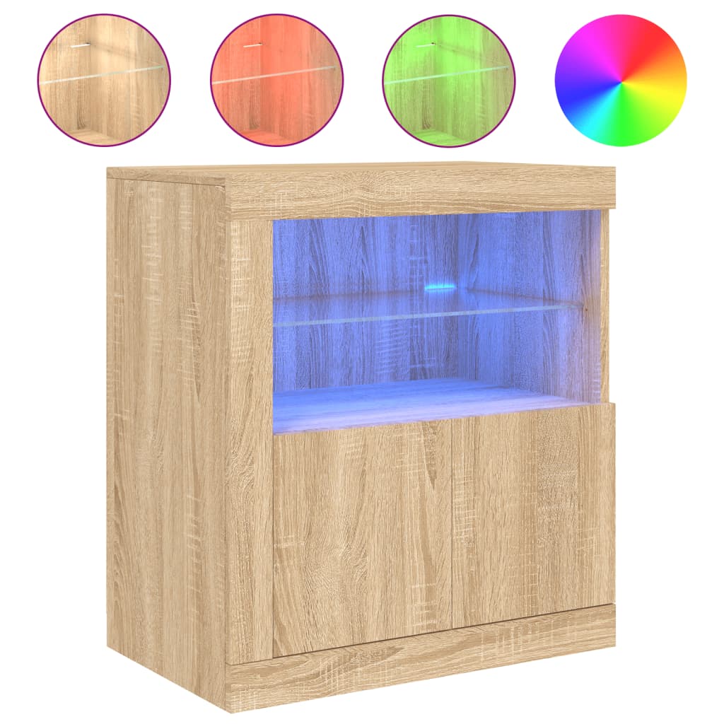 Sideboard with LED Lights Sonoma Oak 60.5x37x67 cm