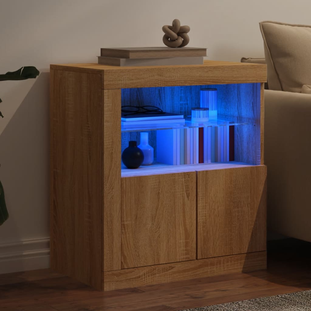 Sideboard with LED Lights Sonoma Oak 60.5x37x67 cm
