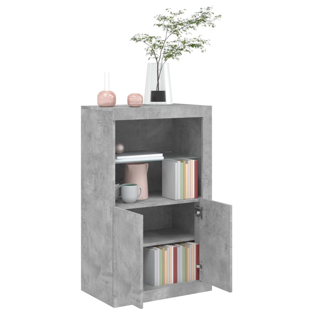 Side Cabinet with LED Lights Concrete Grey Engineered Wood