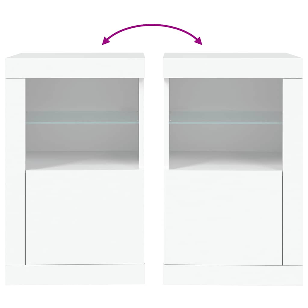 Side Cabinet with LED Lights White Engineered Wood