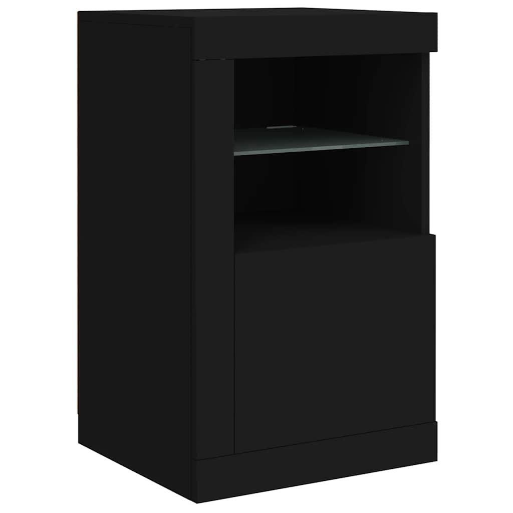 Side Cabinet with LED Lights Black Engineered Wood