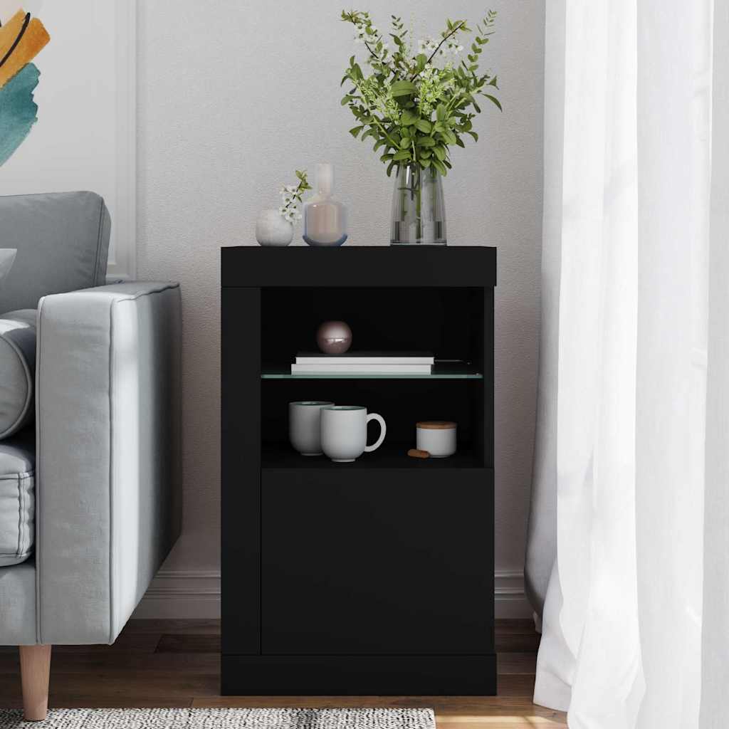 Side Cabinet with LED Lights Black Engineered Wood