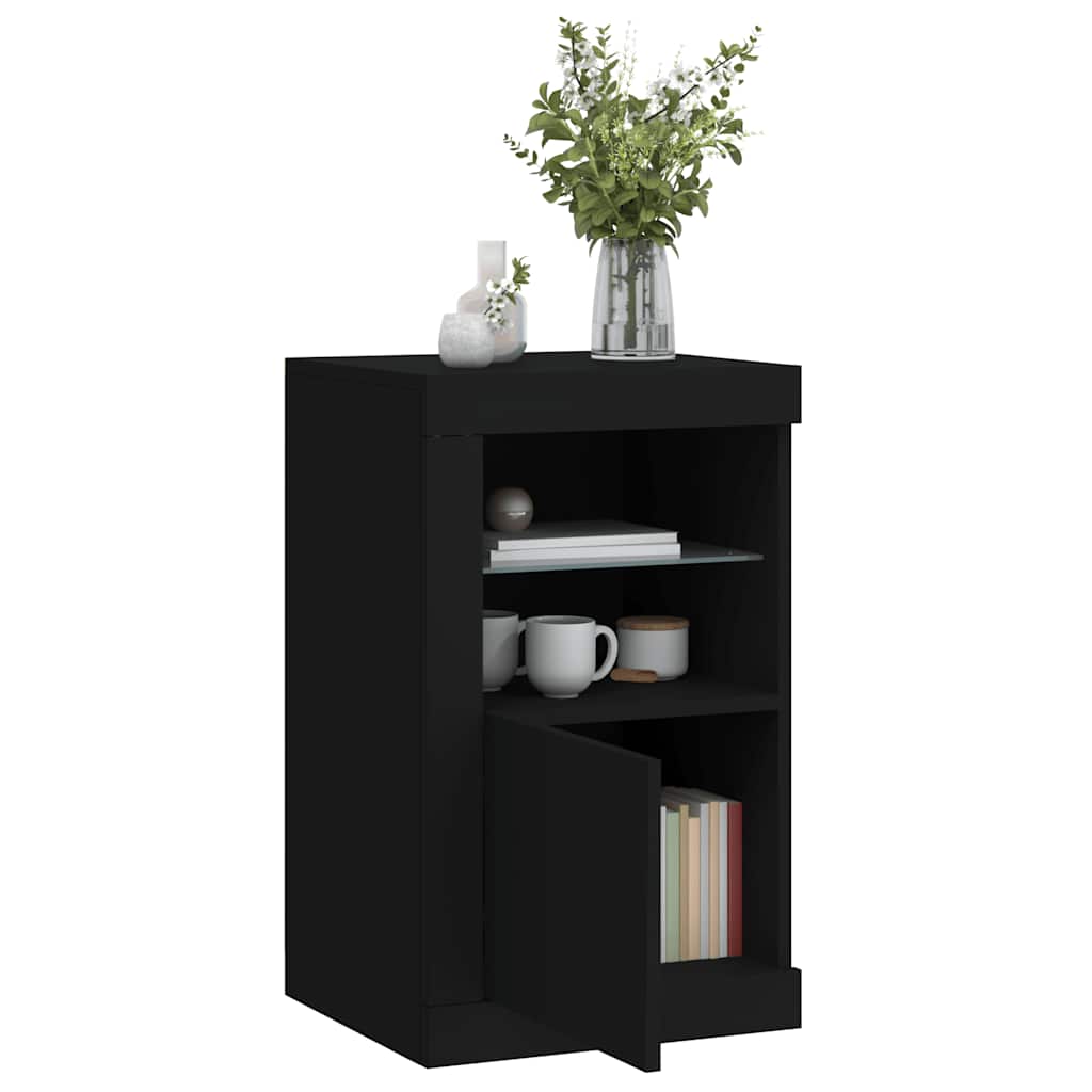 Side Cabinet with LED Lights Black Engineered Wood