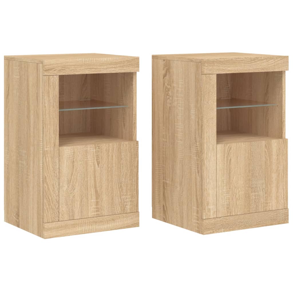 Side Cabinets with LED Lights 2 pcs Sonoma Oak Engineered Wood