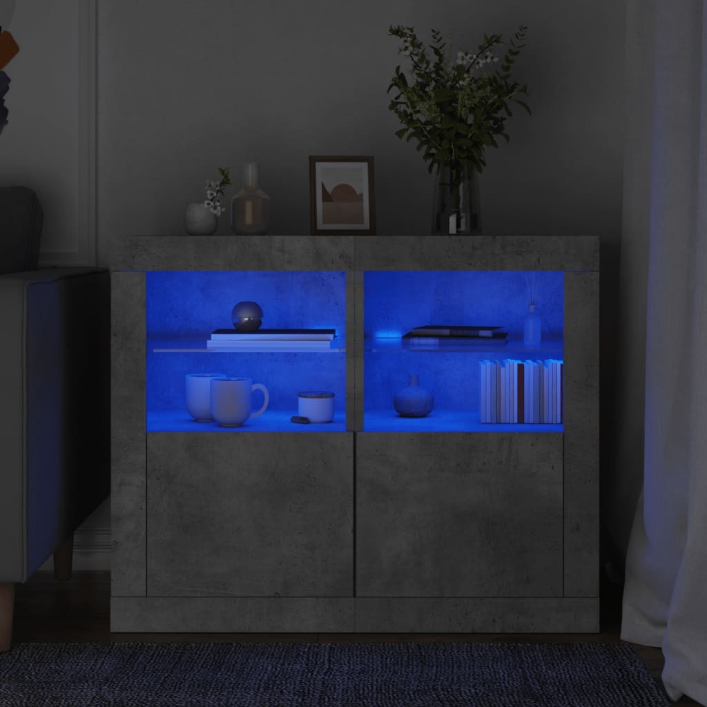 Side Cabinets with LED Lights 2 pcs Concrete Grey Engineered Wood