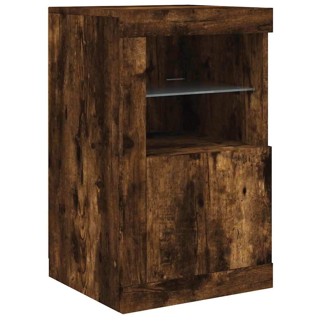 Side Cabinet with LED Lights Smoked Oak Engineered Wood