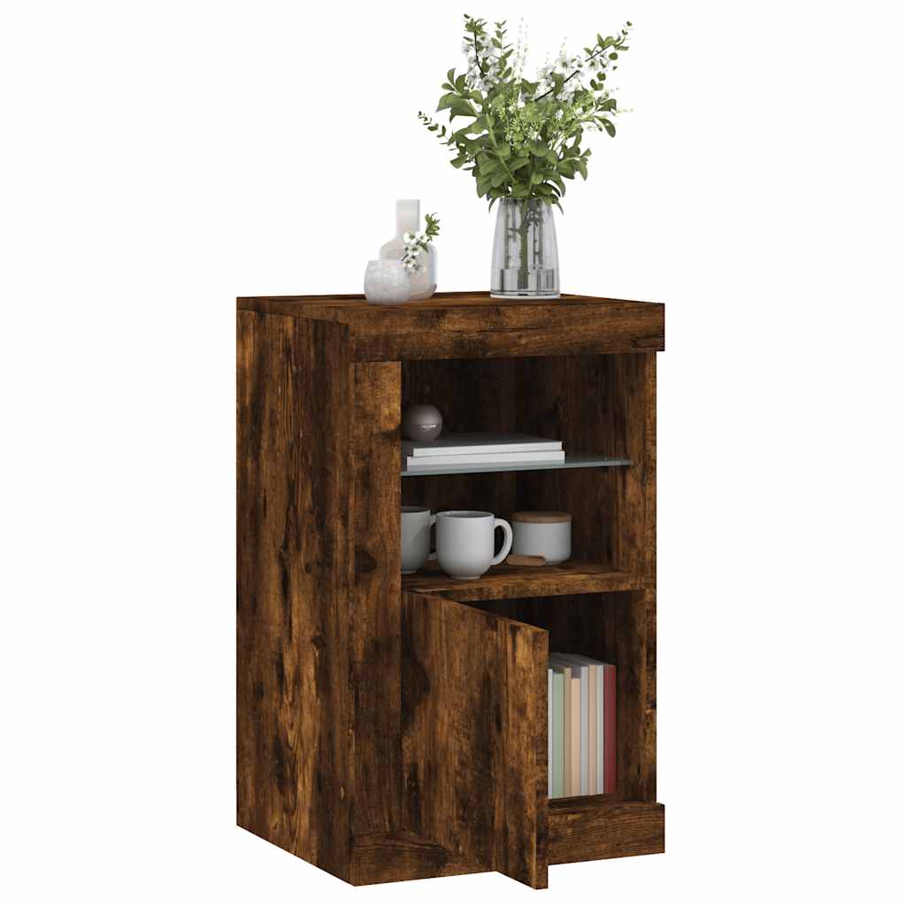 Side Cabinet with LED Lights Smoked Oak Engineered Wood