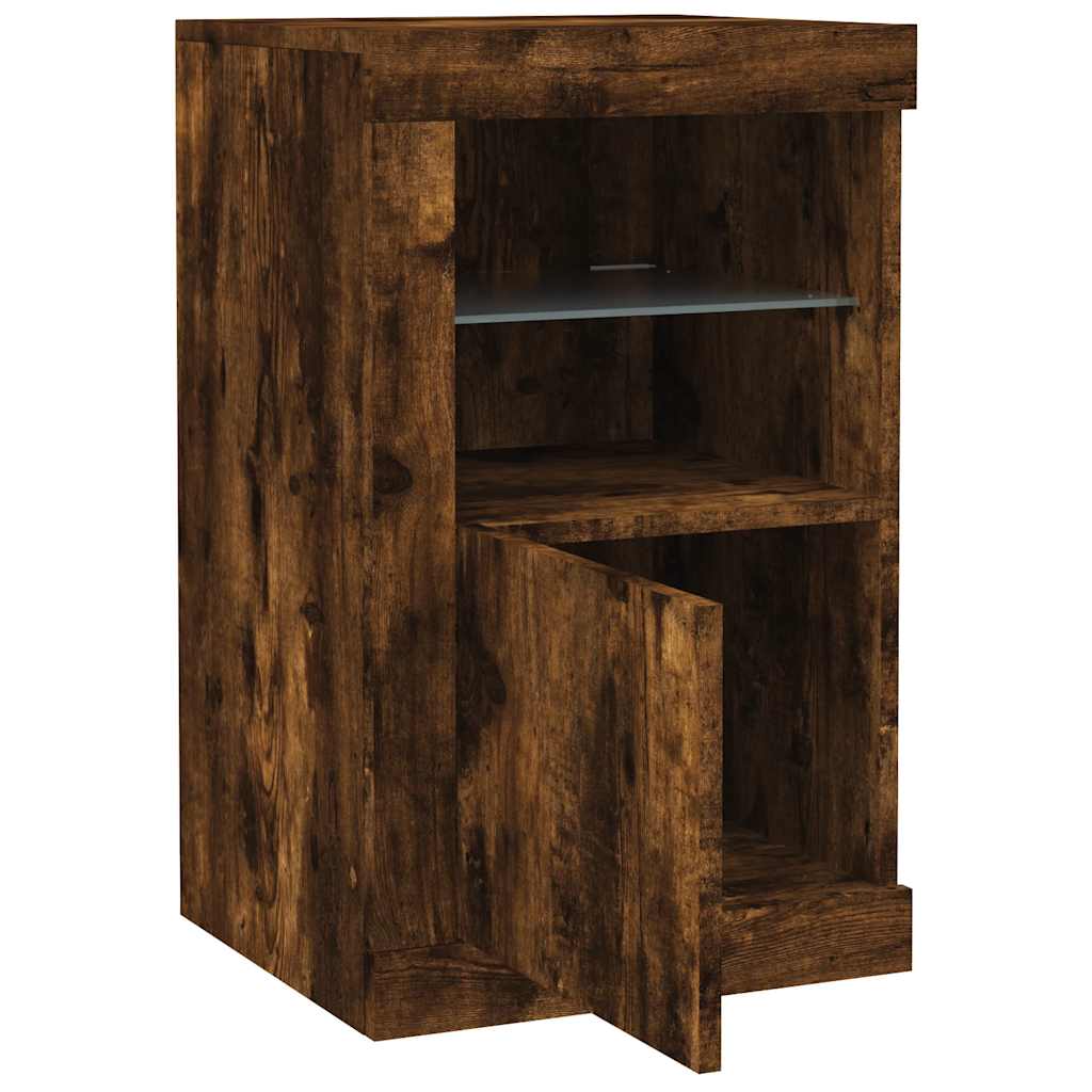 Side Cabinet with LED Lights Smoked Oak Engineered Wood
