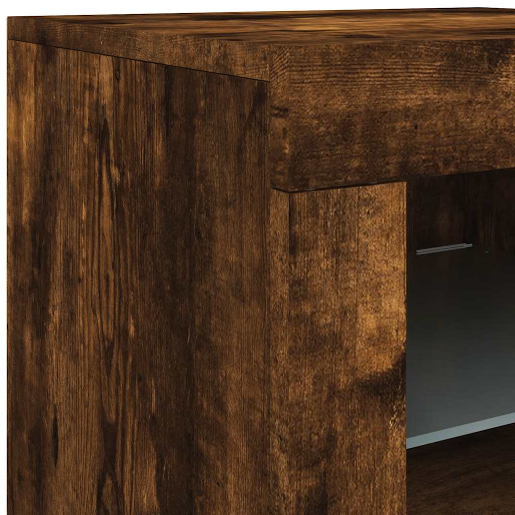 Side Cabinet with LED Lights Smoked Oak Engineered Wood