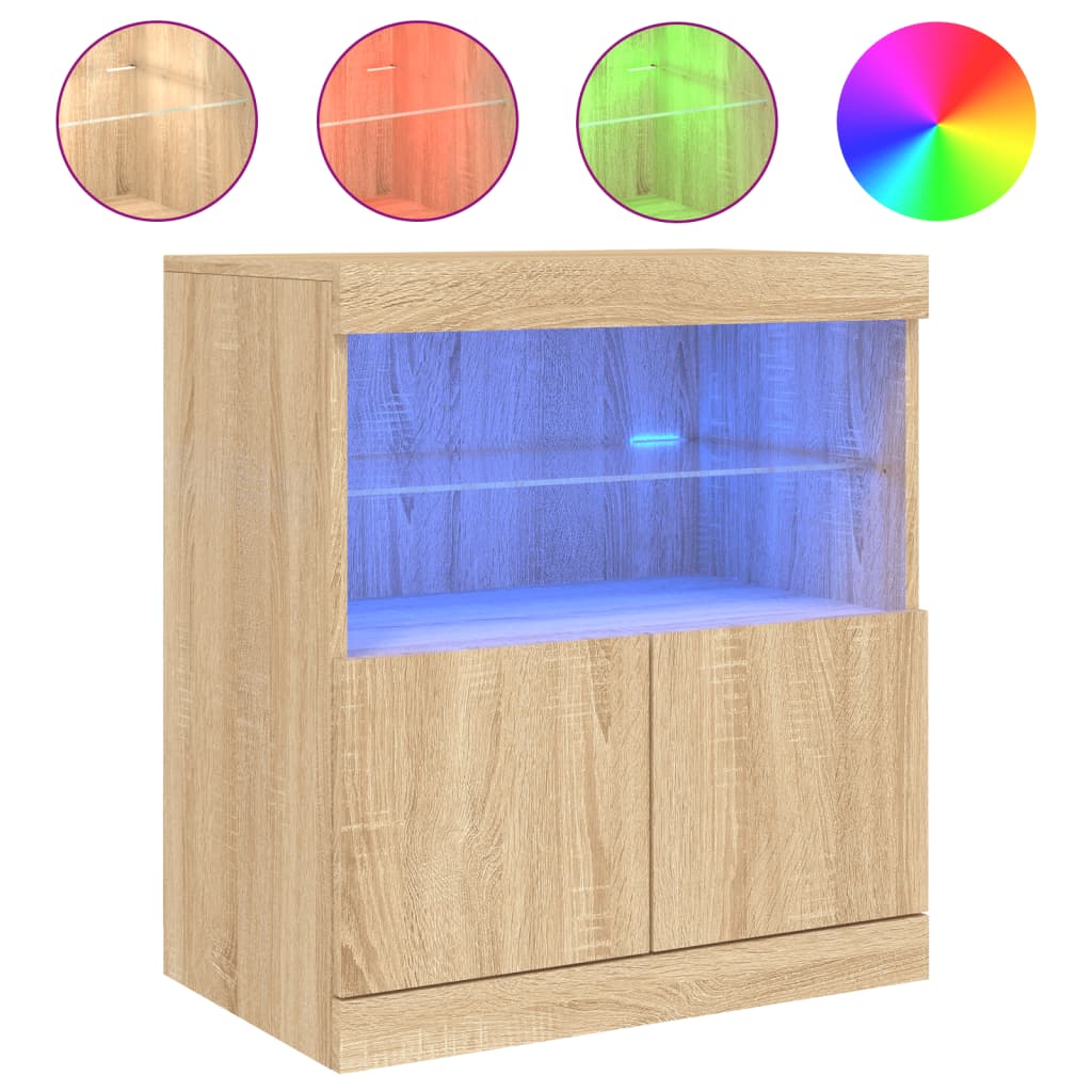 Sideboard with LED Lights Sonoma Oak 60x37x67 cm