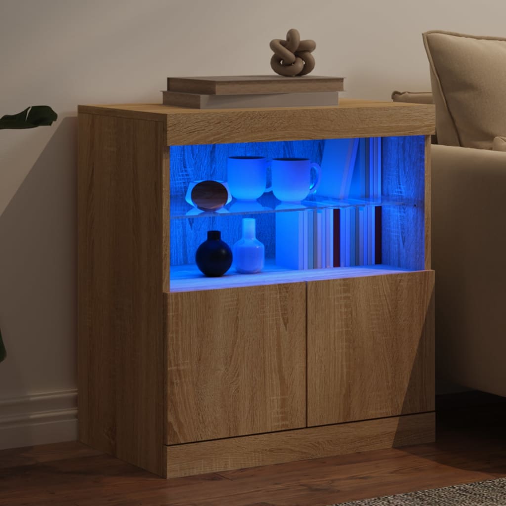 Sideboard with LED Lights Sonoma Oak 60x37x67 cm