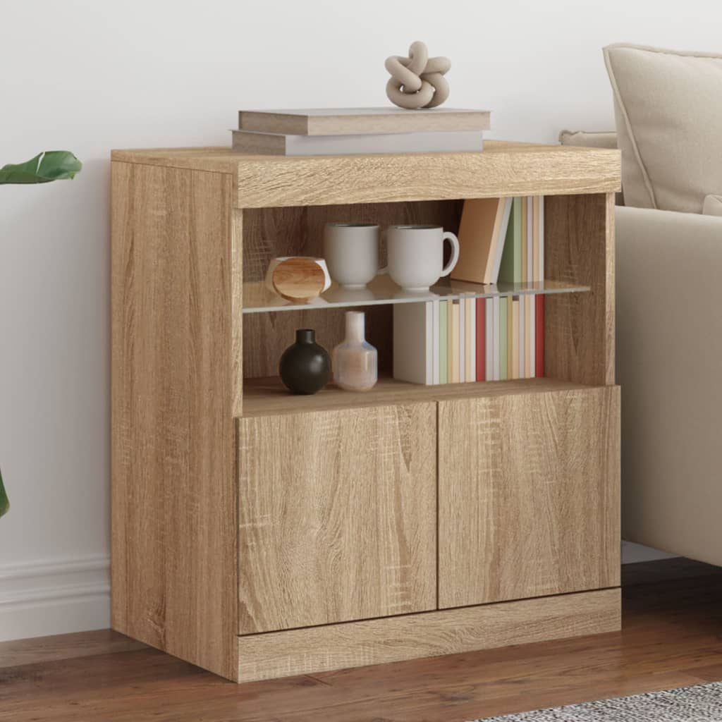 Sideboard with LED Lights Sonoma Oak 60x37x67 cm