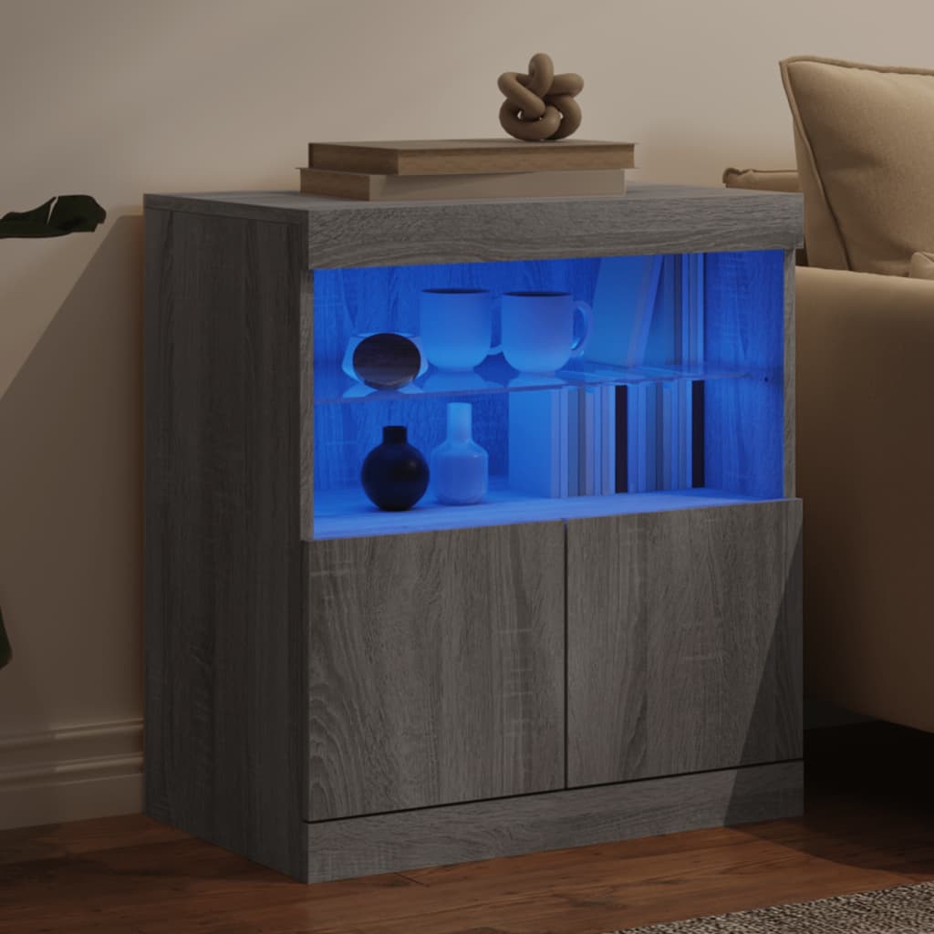 Sideboard with LED Lights Grey Sonoma 60x37x67 cm