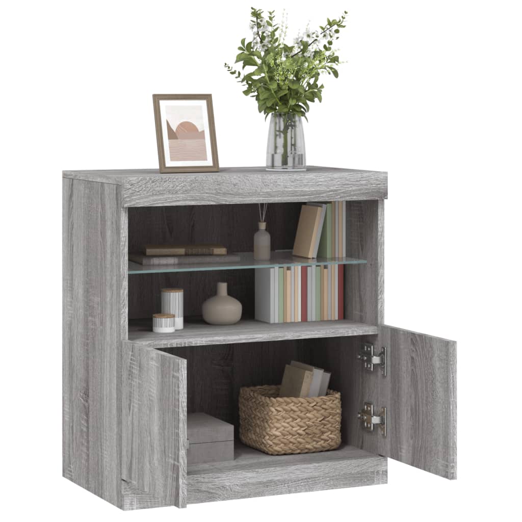 Sideboard with LED Lights Grey Sonoma 60x37x67 cm