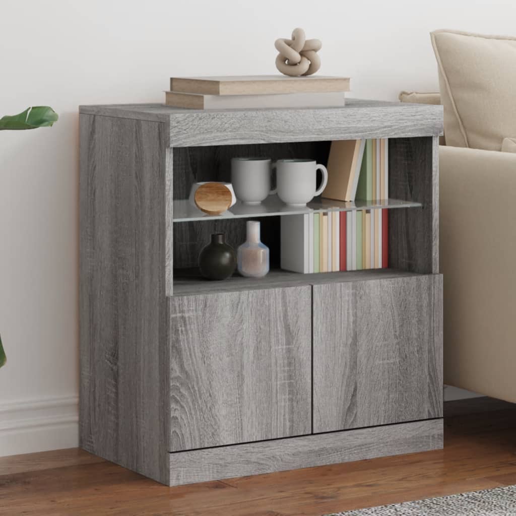 Sideboard with LED Lights Grey Sonoma 60x37x67 cm