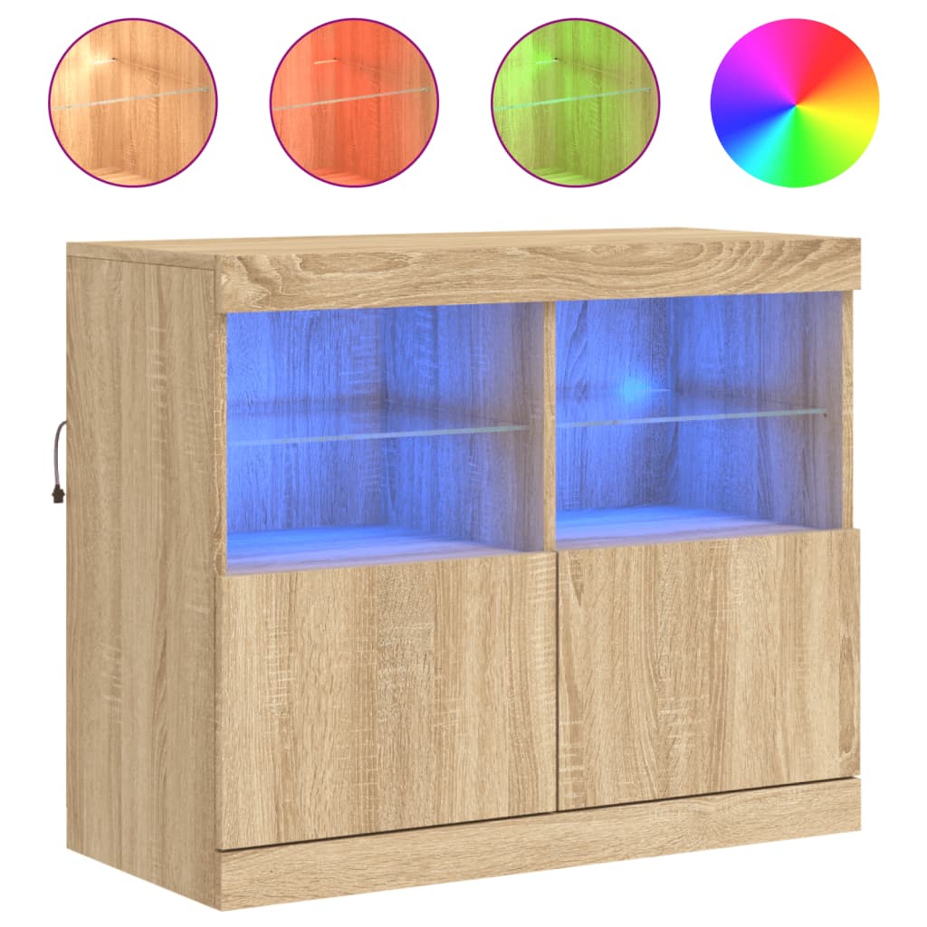 Sideboard with LED Lights Sonoma Oak 81x37x67 cm