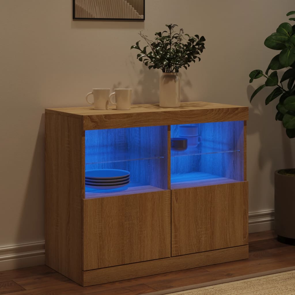 Sideboard with LED Lights Sonoma Oak 81x37x67 cm