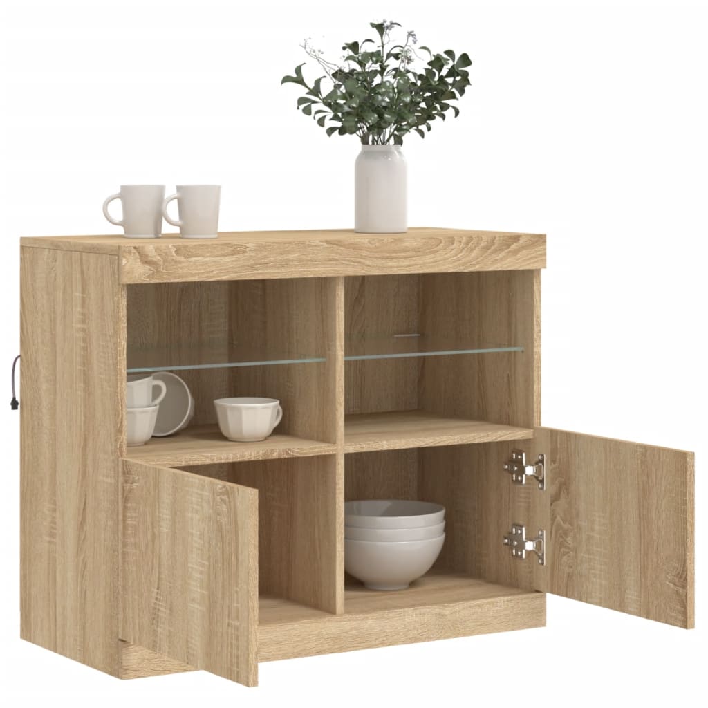 Sideboard with LED Lights Sonoma Oak 81x37x67 cm