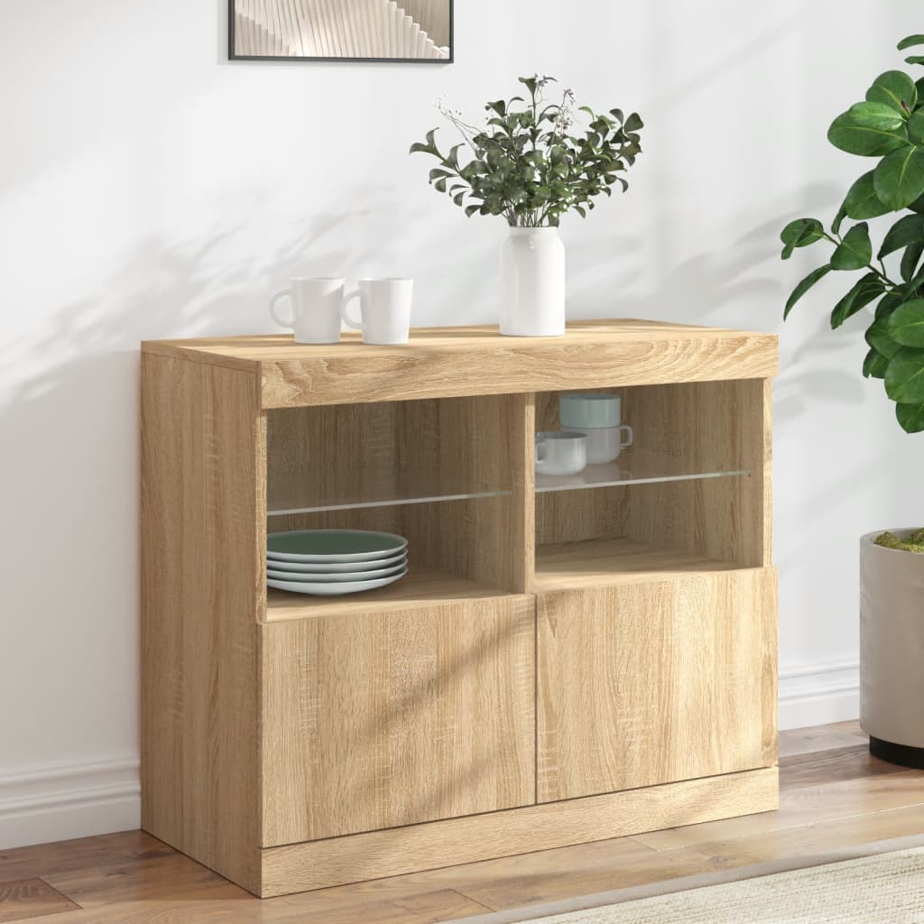 Sideboard with LED Lights Sonoma Oak 81x37x67 cm