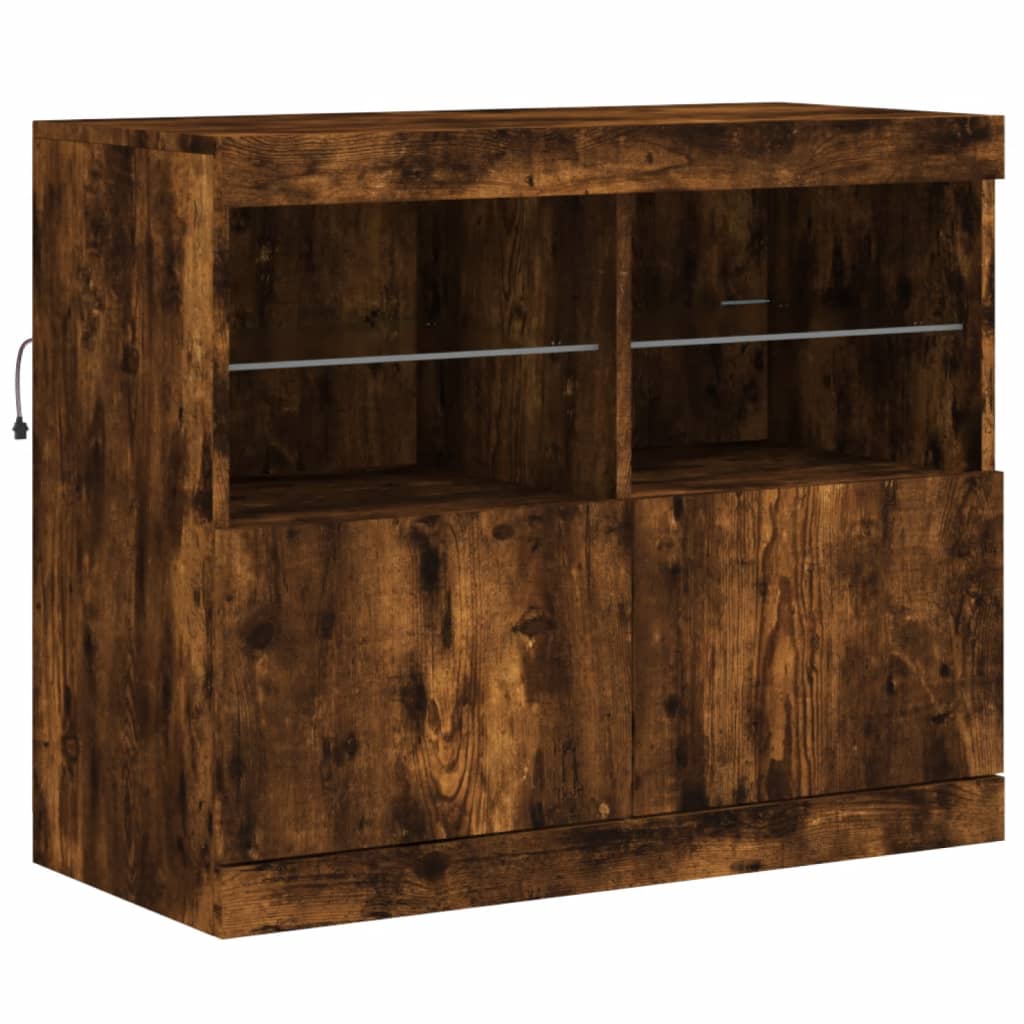 Sideboard with LED Lights Smoked Oak 81x37x67 cm
