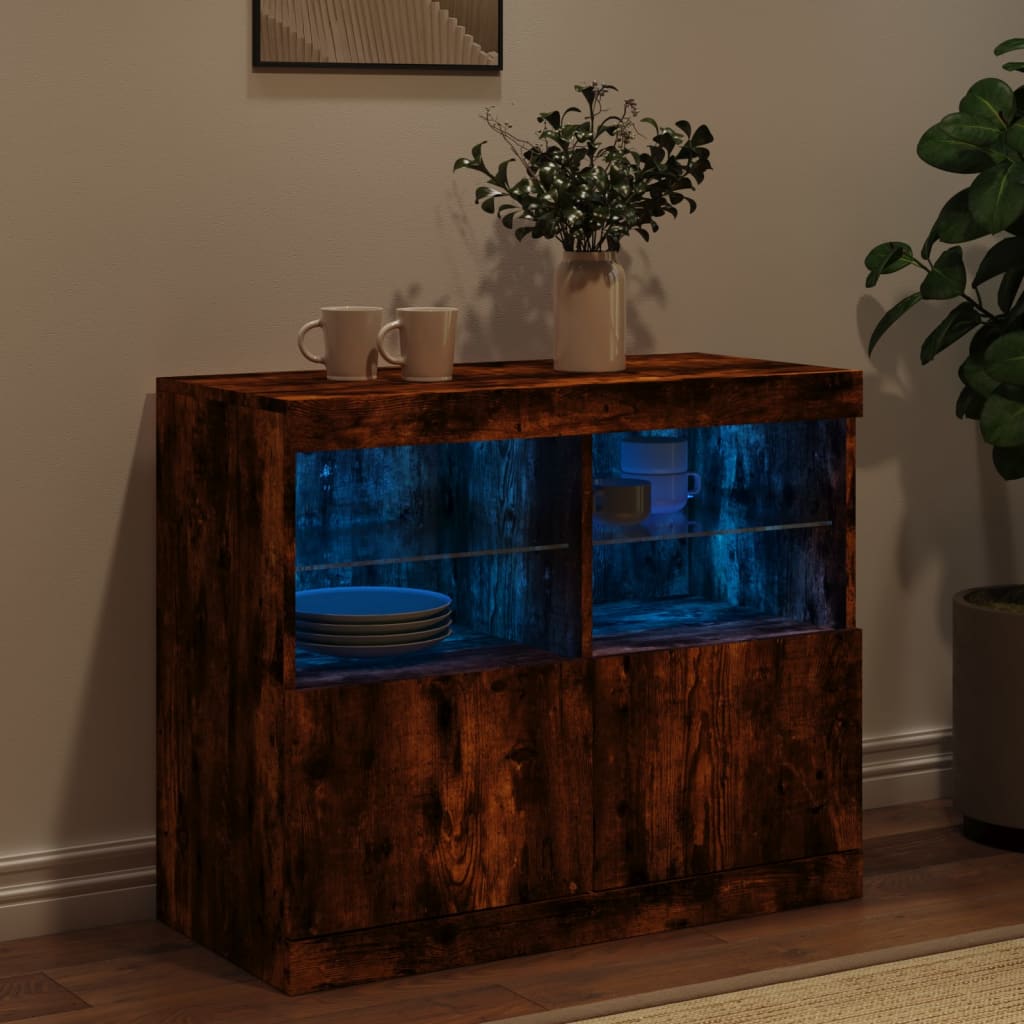 Sideboard with LED Lights Smoked Oak 81x37x67 cm