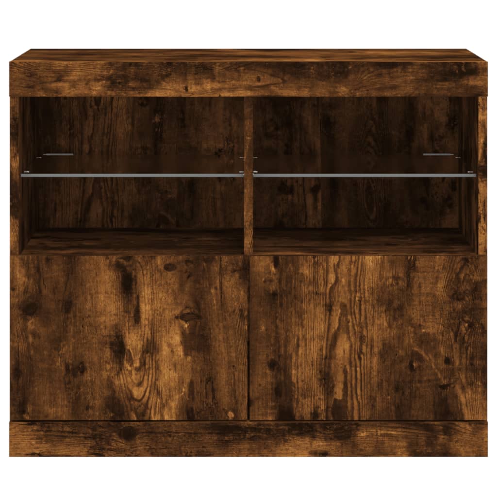 Sideboard with LED Lights Smoked Oak 81x37x67 cm