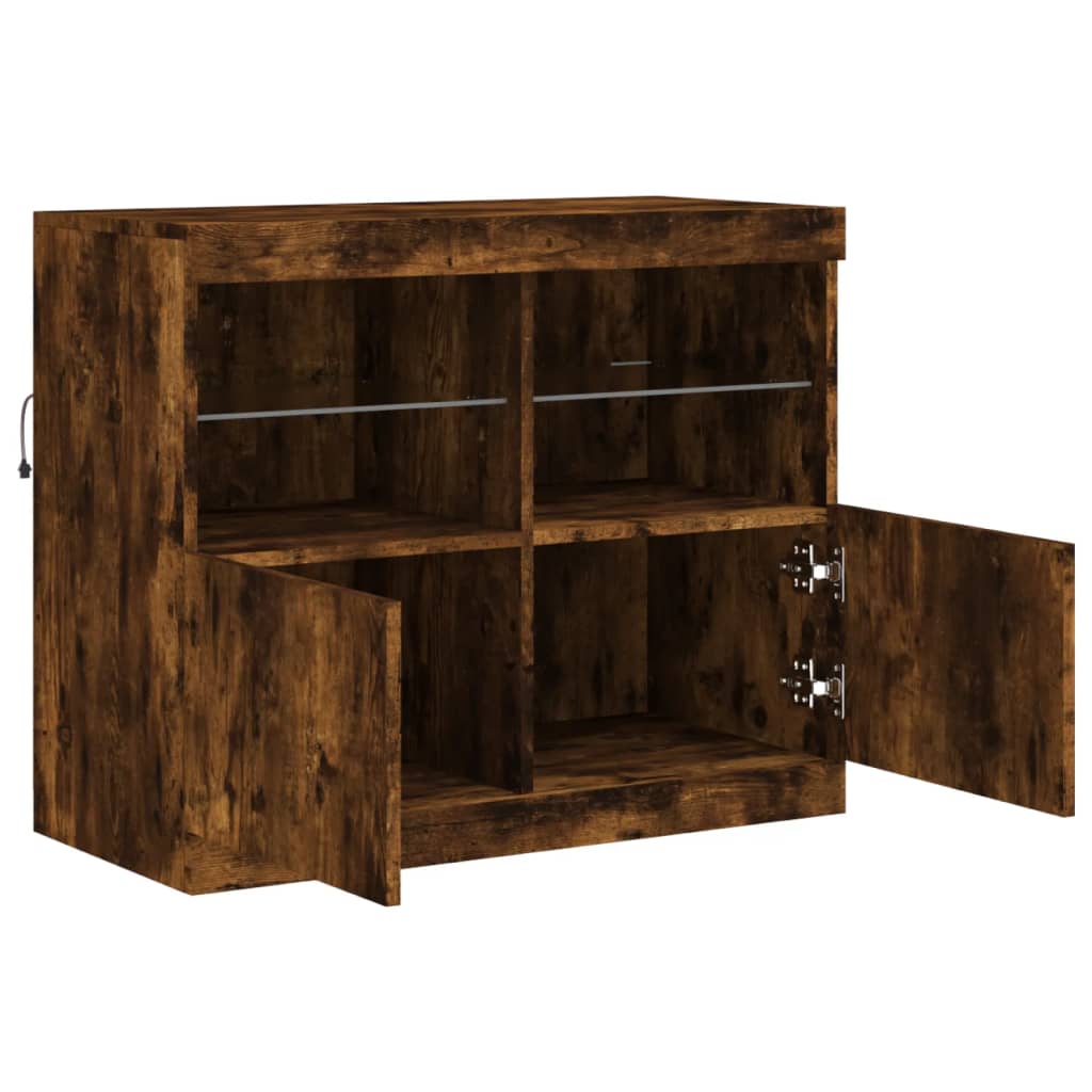 Sideboard with LED Lights Smoked Oak 81x37x67 cm