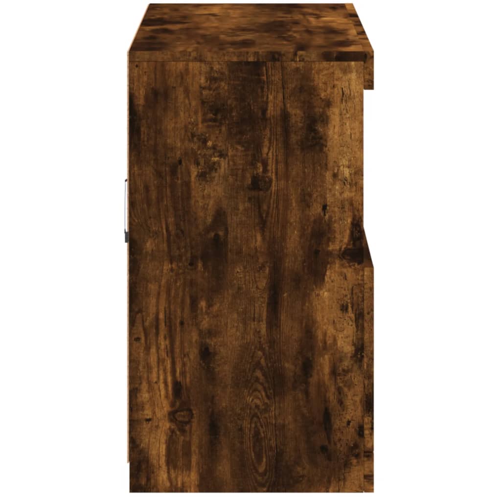 Sideboard with LED Lights Smoked Oak 81x37x67 cm