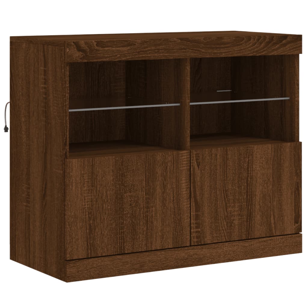 Sideboard with LED Lights Brown Oak 81x37x67 cm