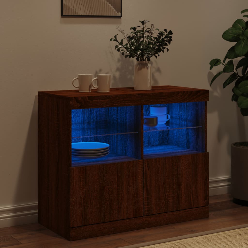 Sideboard with LED Lights Brown Oak 81x37x67 cm