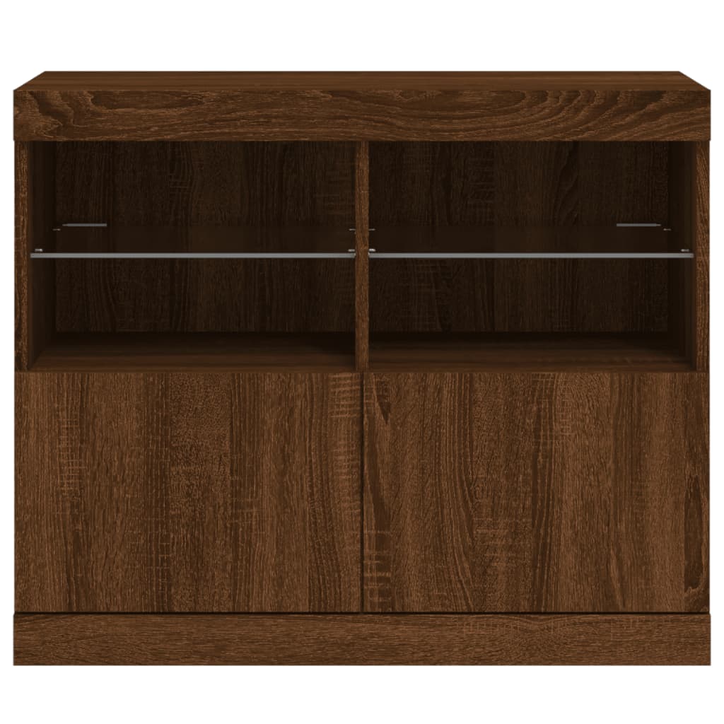 Sideboard with LED Lights Brown Oak 81x37x67 cm