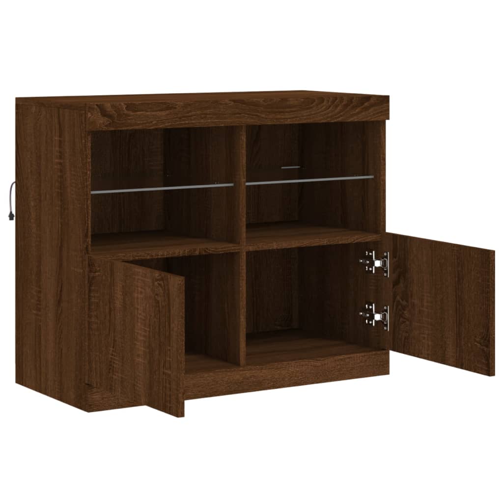 Sideboard with LED Lights Brown Oak 81x37x67 cm