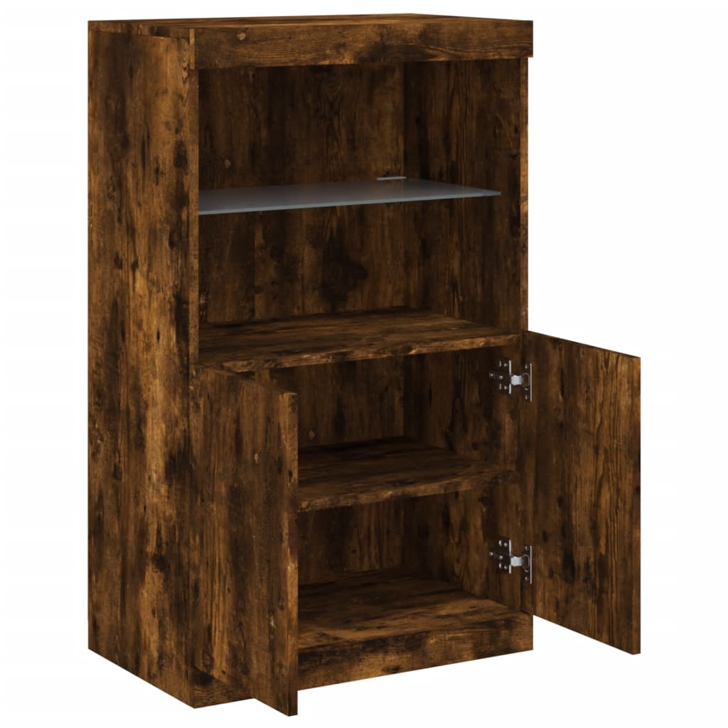 Sideboard with LED Lights Smoked Oak 60.5x37x100 cm