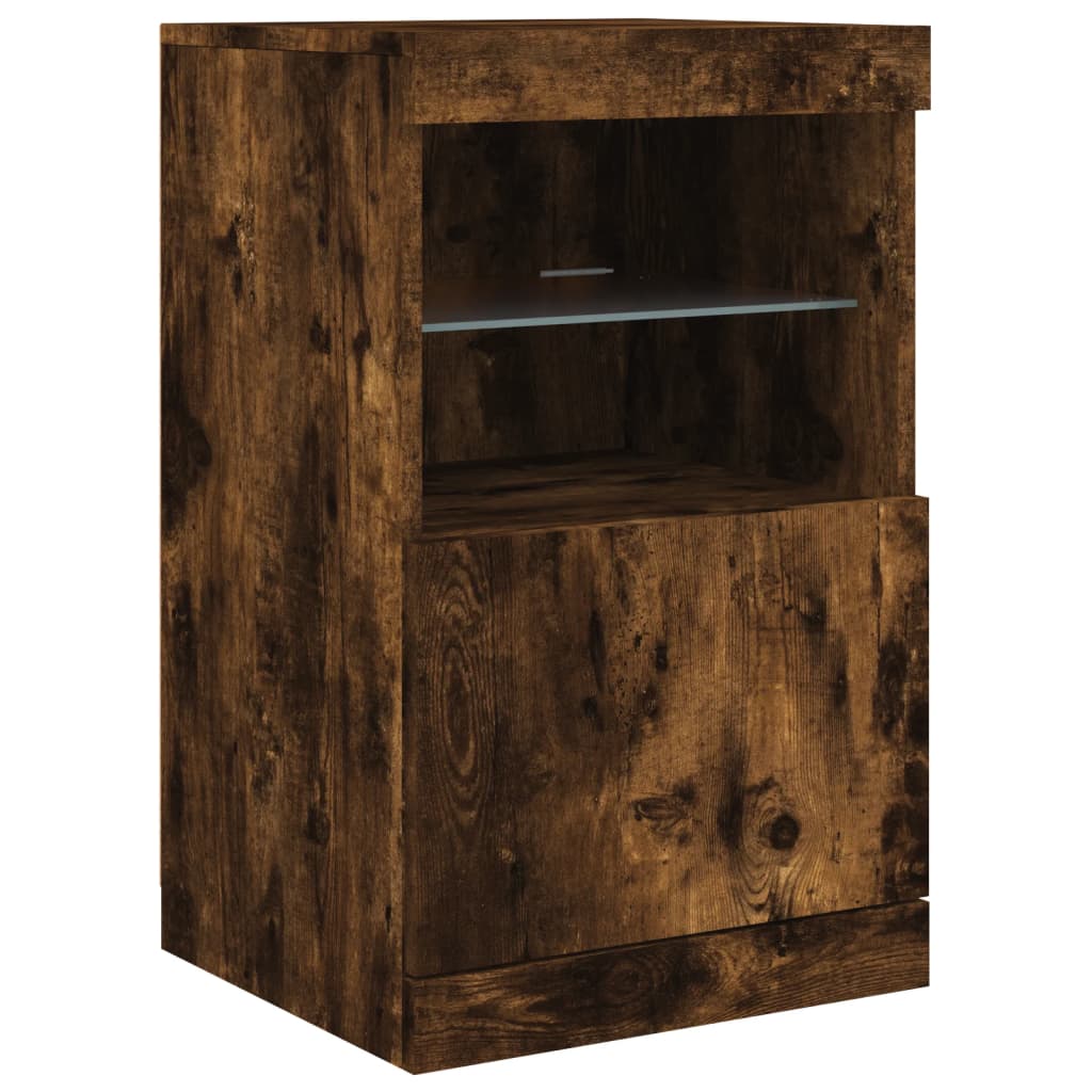 Sideboard with LED Lights Smoked Oak 41x37x67 cm