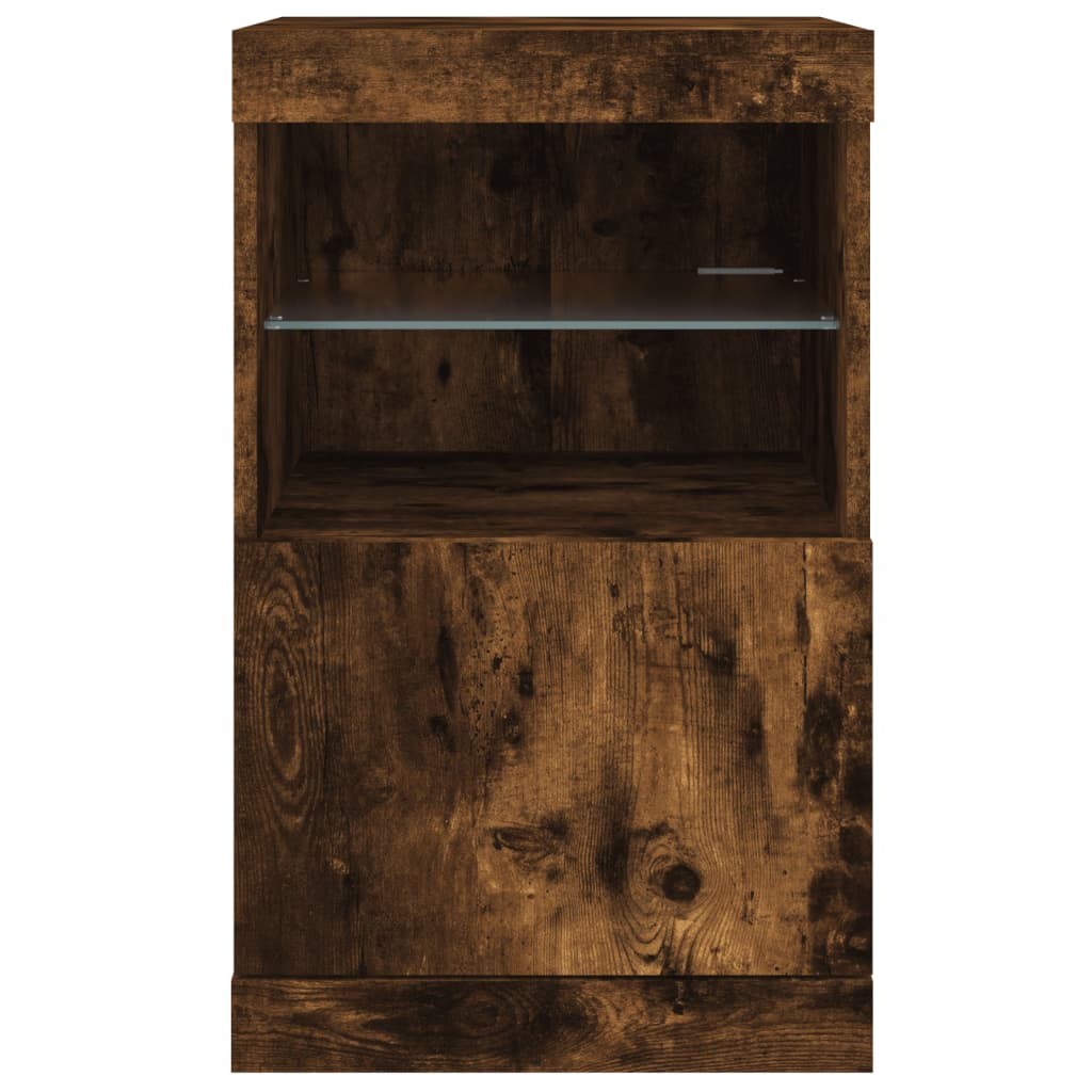 Sideboard with LED Lights Smoked Oak 41x37x67 cm