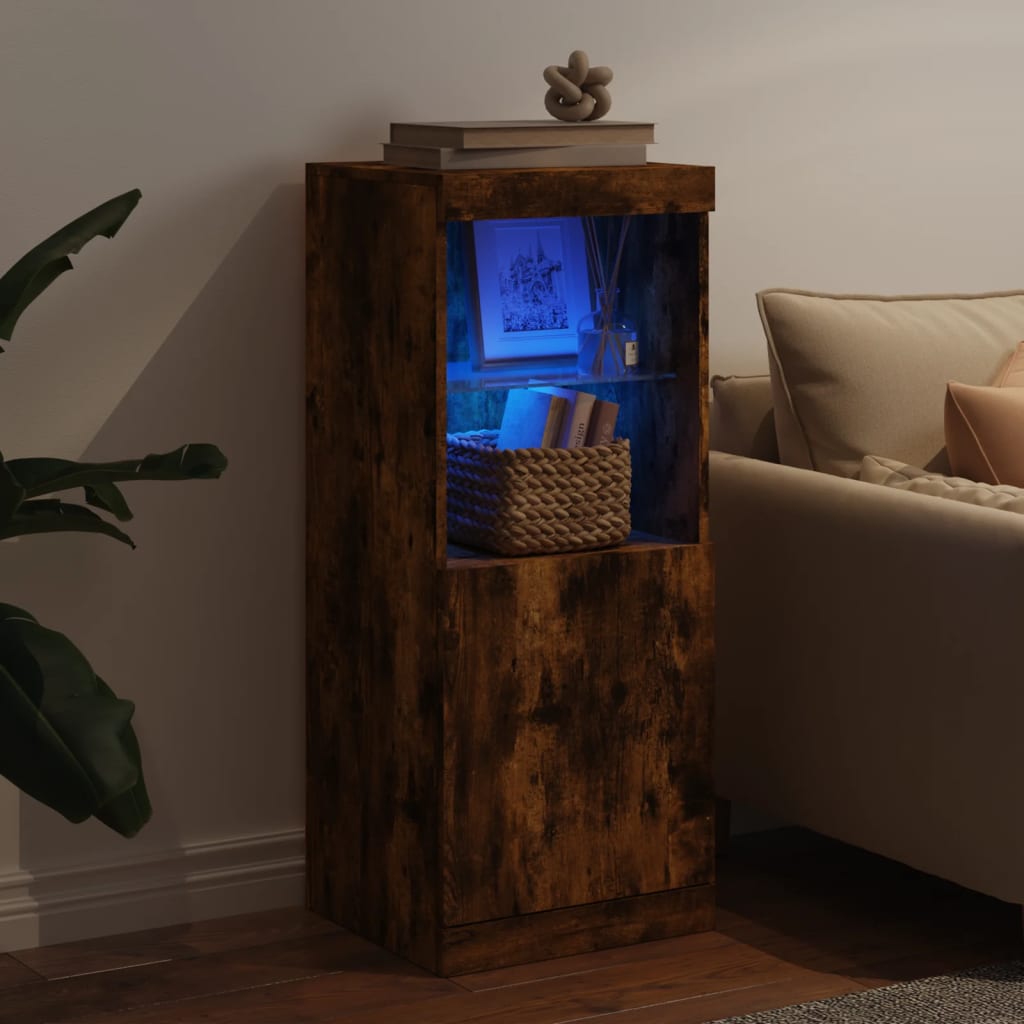 Sideboard with LED Lights Smoked Oak 41x37x100 cm