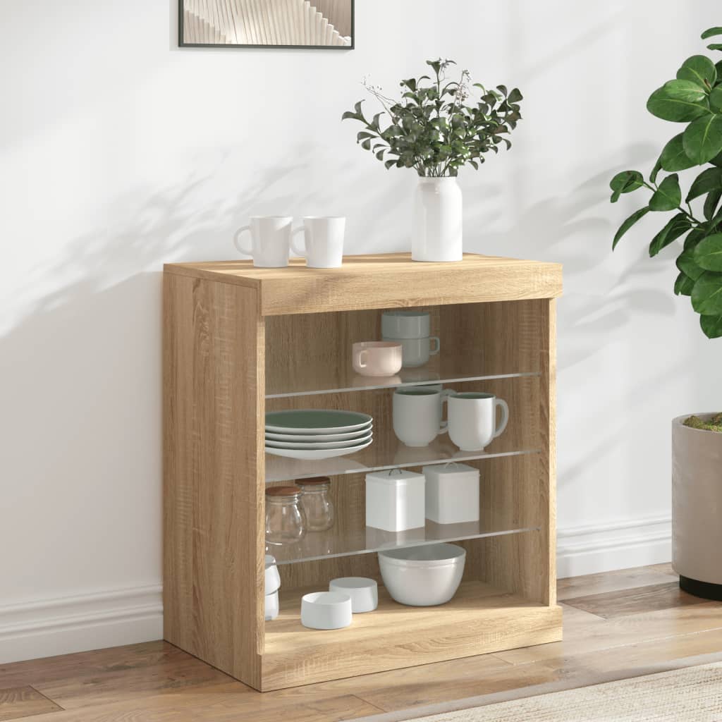 Sideboard with LED Lights Sonoma Oak 60.5x37x67 cm