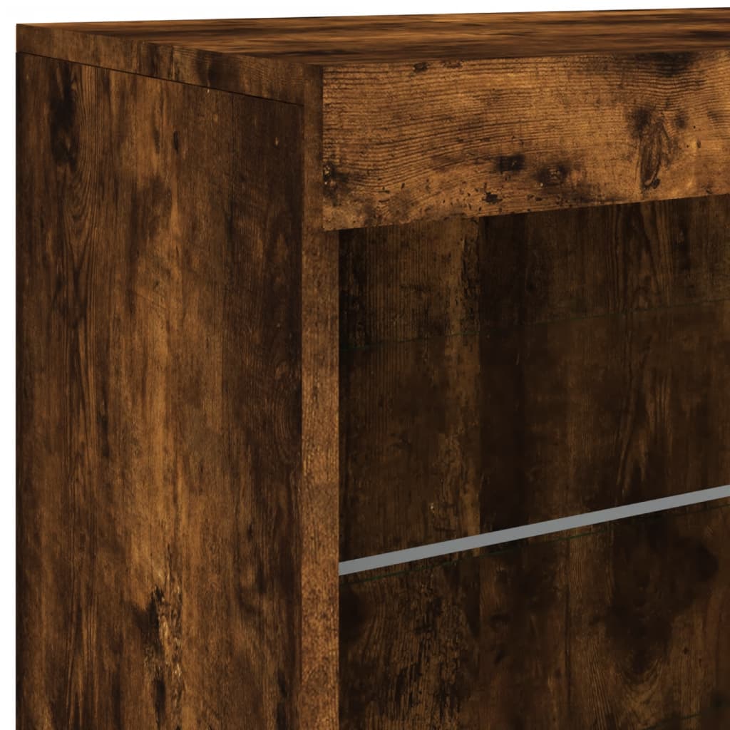 Sideboard with LED Lights Smoked Oak 60.5x37x67 cm