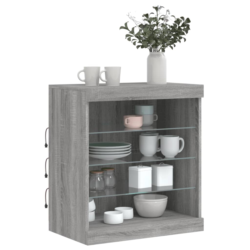 Sideboard with LED Lights Grey Sonoma 60.5x37x67 cm