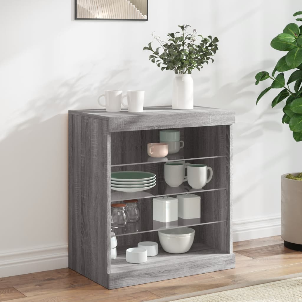 Sideboard with LED Lights Grey Sonoma 60.5x37x67 cm