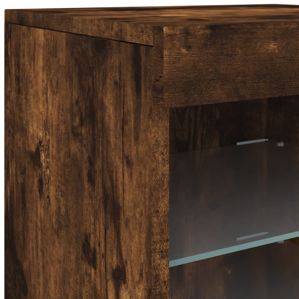 Sideboard with LED Lights Smoked Oak 41x37x67 cm